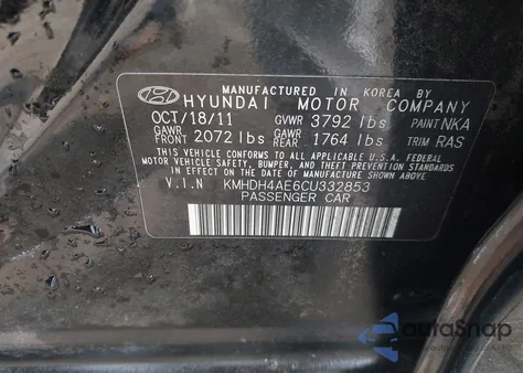 2012 Hyundai Elantra Gls (Ulsan Plant) from USA, damaged, VIN KMHDH4AE6CU332853